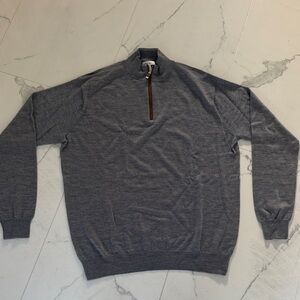 NEW Peter Millar Autumn Crest Suede Trim 1/4 Zip - British Grey
